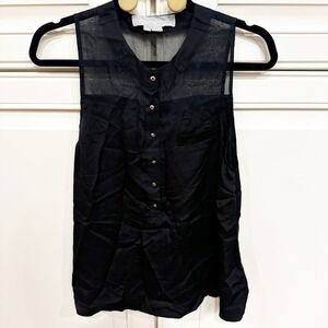 Alexander Wang Women’s Black Silk Sleeveless Blouse Gold Button Front